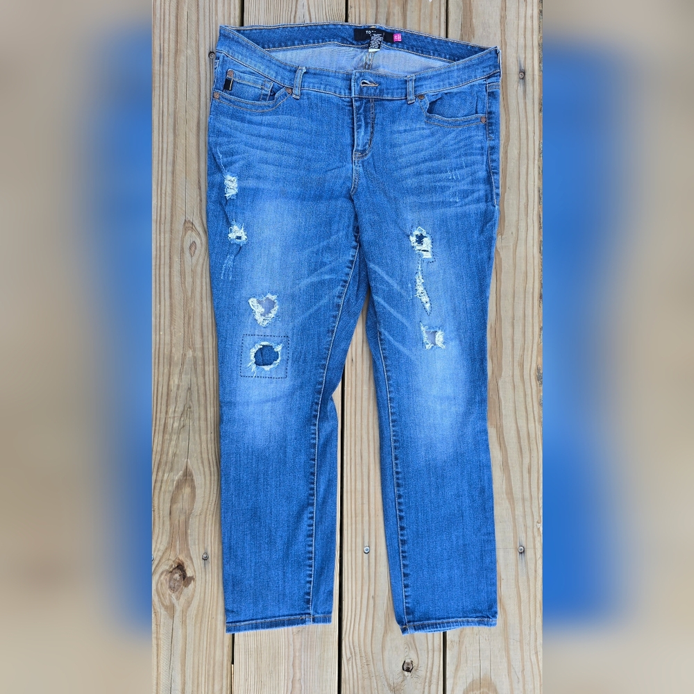 Torrid Blue Distressed Straight Leg Jeans